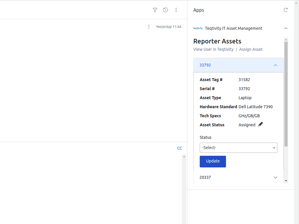 Teqtivity IT Asset Management dashboard view — IT and HR app on the Zendesk Marketplace